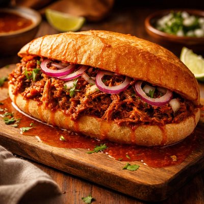 Image of Torta Ahogada Drowned Beef Sandwich