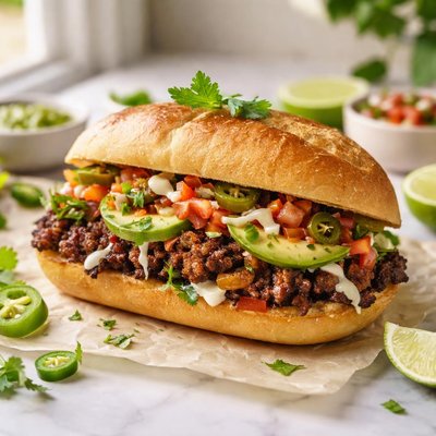 Image of Torta Asada Mexican Carne Asada Sandwich