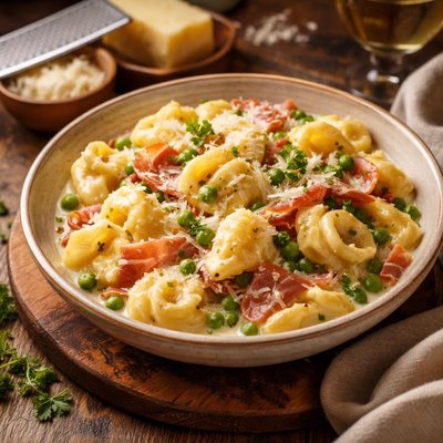 Image of Tortellini Ai Formaggi with Prosciutto and Peas