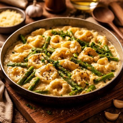 Image of Tortellini and Asparagus in Garlic Cream Sauce