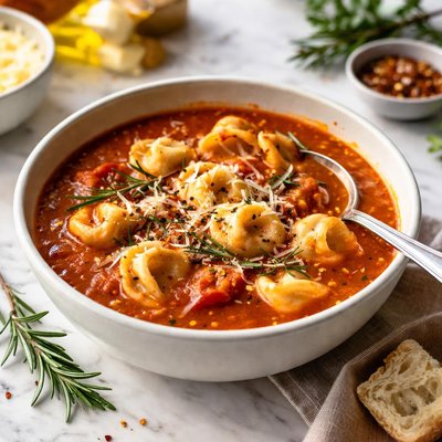 Image of Tortellini and Tomato Soup with Rosemary