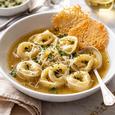 Image of Tortellini in Broth with Cheese Crisps