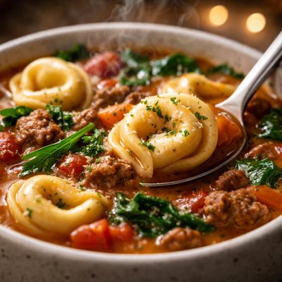 Image of Vegan Tortellini Sausage Soup