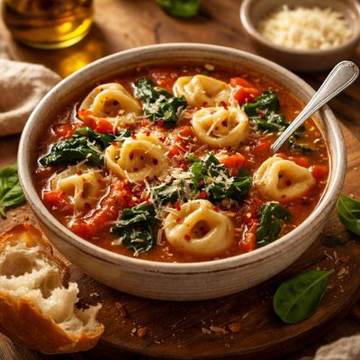 Image of Tortellini Tomato Spinach Soup
