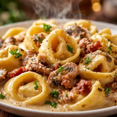 Image of Tortellini with Mushroom Carbonara Sauce