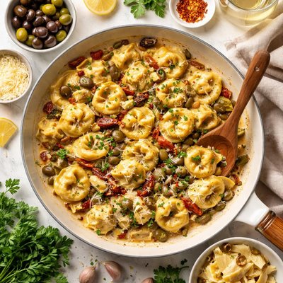 Image of Tortellini with Olive and Artichoke Cream Sauce