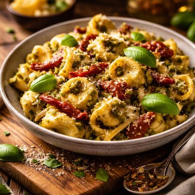 Image of Tortellini with Pesto and Sun Dried Tomatoes