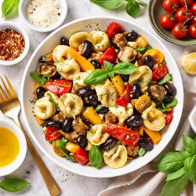 Image of Tortellini with Roasted Eggplant Peppers South Beach Diet