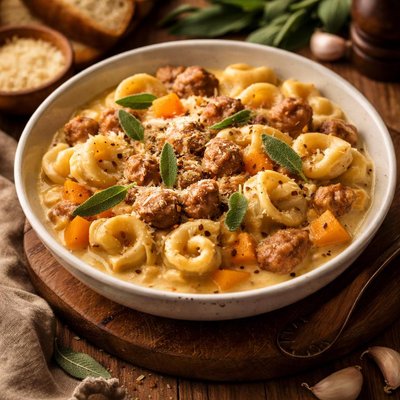 Image of Tortellini with Turkey Sausage in Creamy Butternut Apple Sage