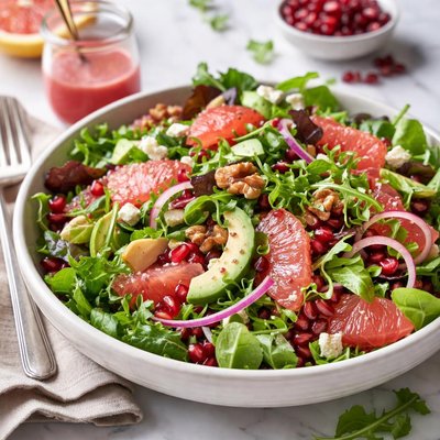 Image of Tossed Green Salad with Grapefruit Pomegranate Dressing