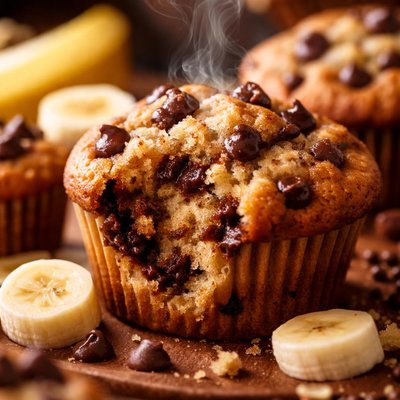 Image of Totally Decadent Banana Chocolate Chip Muffins Light