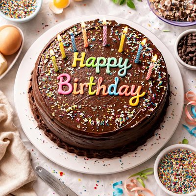 Image of Traditional Birthday Cake with Chocolate Icing Kitchenette Cake