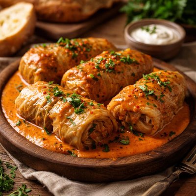 Image of Traditional Cabbage Rolls in Tomato Cream Sauce