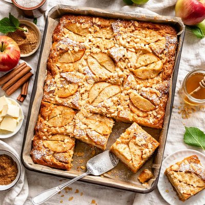 Image of Traditional English Apple Traybake Apple Pudding Cake