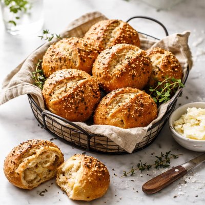 Image of Traditional French Pistolets Little Onion and Rye Bread Rolls