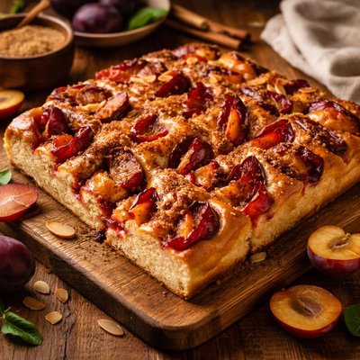 Image of Traditional German Plum Cake Zwetschgenkuchen