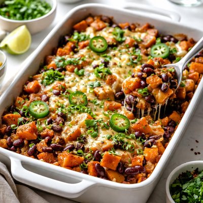 Image of Triple Bean Cheesy Sweet Potato Casserole