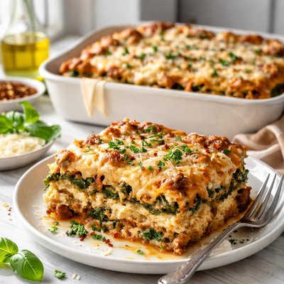 Image of Triple Cheese Spinach and Sausage Lasagna