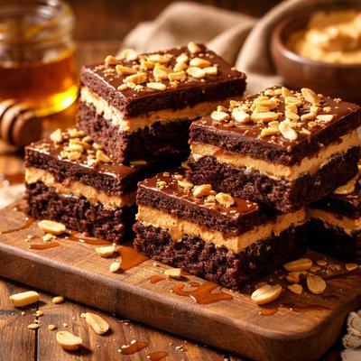 Image of Triple Decker Honey Peanut Butter Brownies