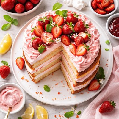 Image of Triple Decker Strawberry Cake