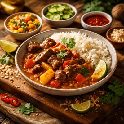 Image of Tropical Beef Curry Rice with Condiments