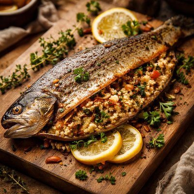 Image of Trout Stuffed with Couscous Almonds and Herbs