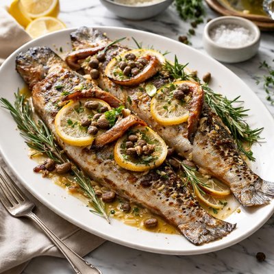 Image of Trout with Lemon Capers Rosemary and Anchovies