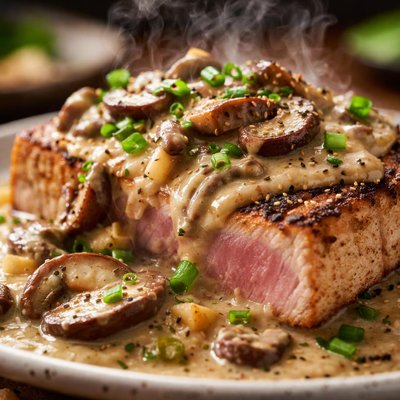 Image of Tuna or Fish or Chicken with Ginger Shiitake Cream Sauce