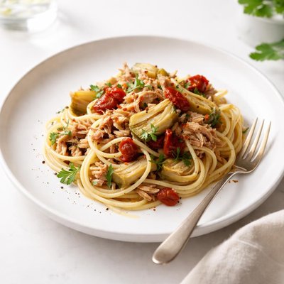 Image of Tuna Pasta with Artichoke and Semi Sun Dried Tomatoes