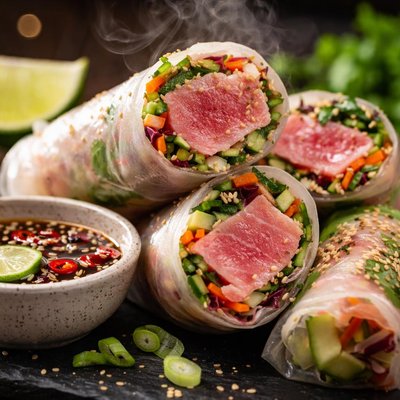 Image of Tuna Spring Rolls with Lime Soy Sauce