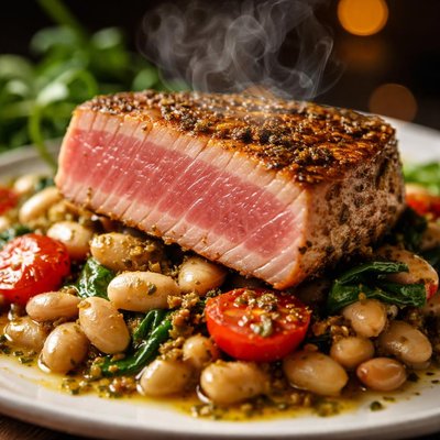 Image of Tuna Steak with Cannellini Beans