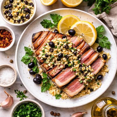 Image of Tuna Steak with Dalmatian Lemon Garlic Sauce