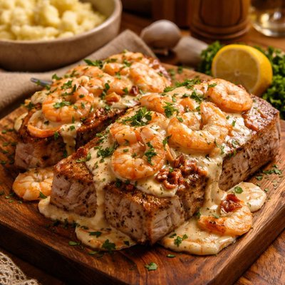 Image of Tuna Steaks with Creamy Shrimp Sauce
