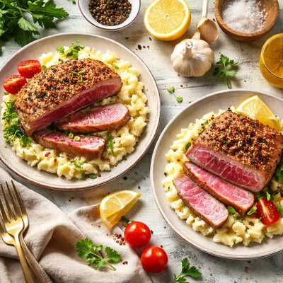 Image of Tuna Steaks with Garlic Mash Potato