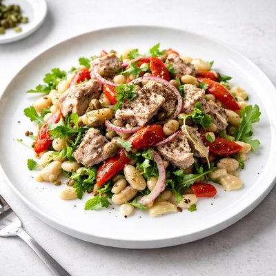 Image of Tuna White Bean and Roasted Pepper Salad with Creamy Dijon Dres
