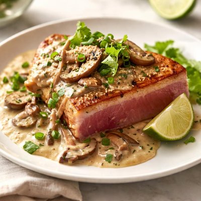 Image of Tuna with Ginger Mushroom Cream Sauce