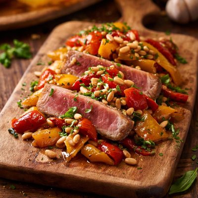 Image of Tuna with Roasted Peppers and Pine Nuts