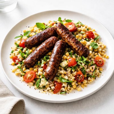 Image of Tunisian Couscous Salad with Grilled Sausages