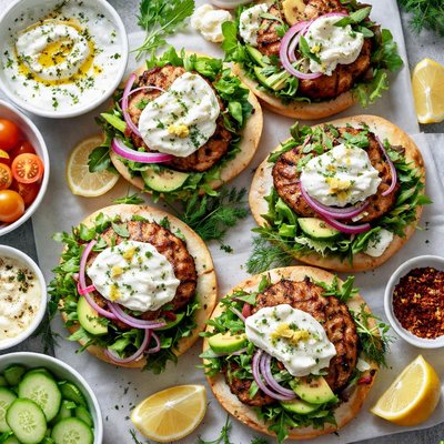 Image of Turkey and Herb Burgers with Yogurt Lemon Dressing