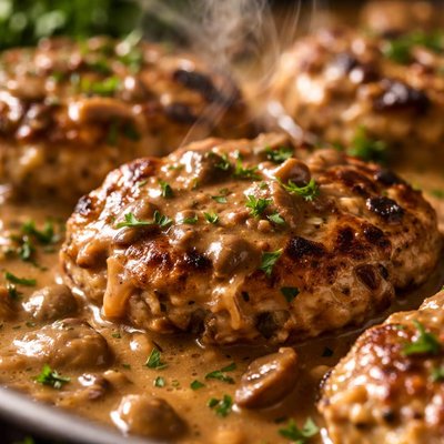 Image of Turkey and Wild Mushroom Meatloaf Patties with Pan Gravy