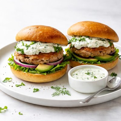 Image of Turkey Burgers with Herb Sauce