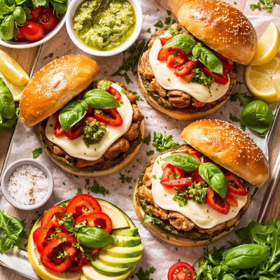 Image of Turkey Burgers with Mozzarella and Roasted Peppers