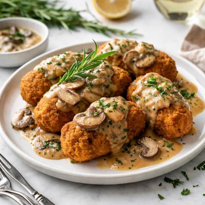 Image of Turkey Croquettes with Mushroom Rosemary Gravy