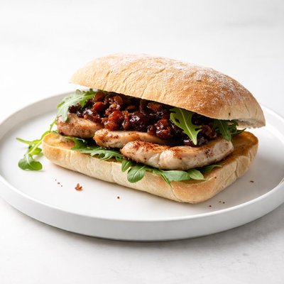 Image of Turkey Cutlet on Ciabatta with Raisins Onion Marmalade