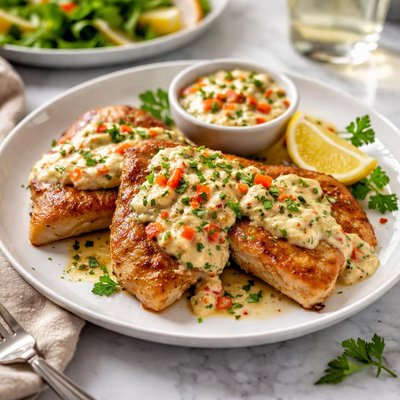 Image of Turkey Cutlets with Cool Pepper Sauce