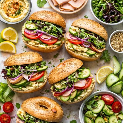 Image of Turkey Hummus Sandwiches on Bagels
