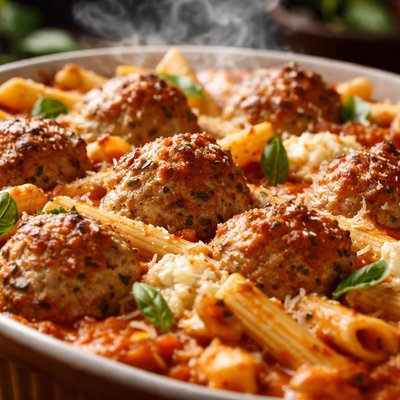 Image of Turkey Meatballs and Ricotta Bake with Penne