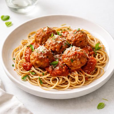 Image of Turkey Meatballs W Spicy Tomato Sauce and Whole Wheat Spaghetti