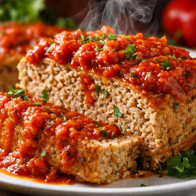 Image of Turkey Meatloaf with Roasted Red Pepper Sauce