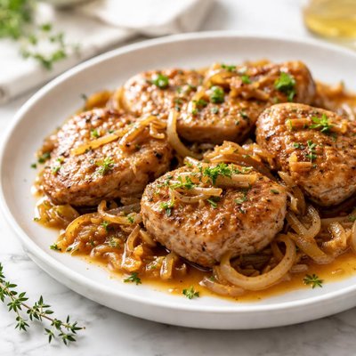 Image of Turkey Medallions with Caramelized Onion Cider Sauce